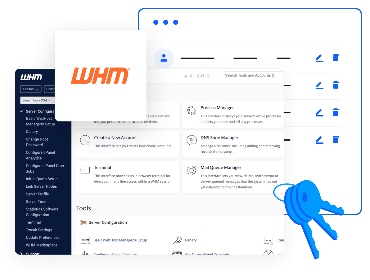Controle las cuentas de los clientes a través del panel de control de WHM